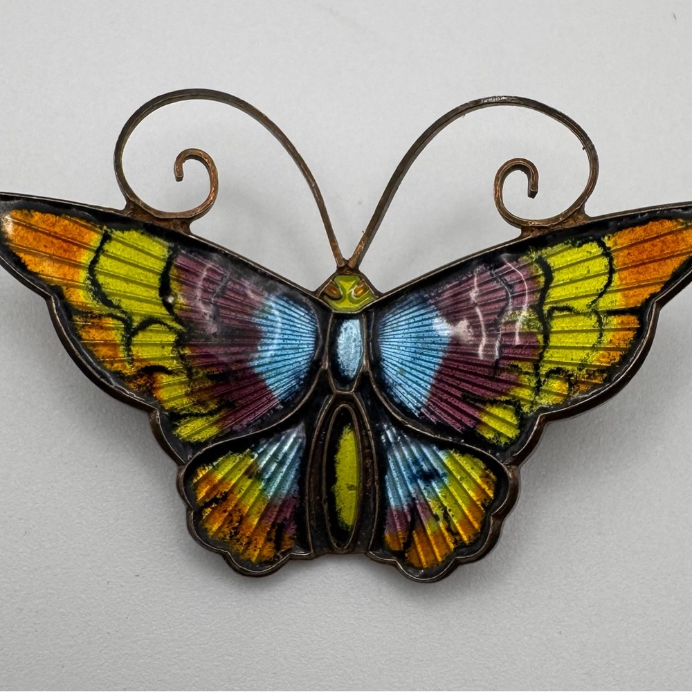David Andersen Norway 925 Sterling Guilloche Enamel Butterfly Brooch